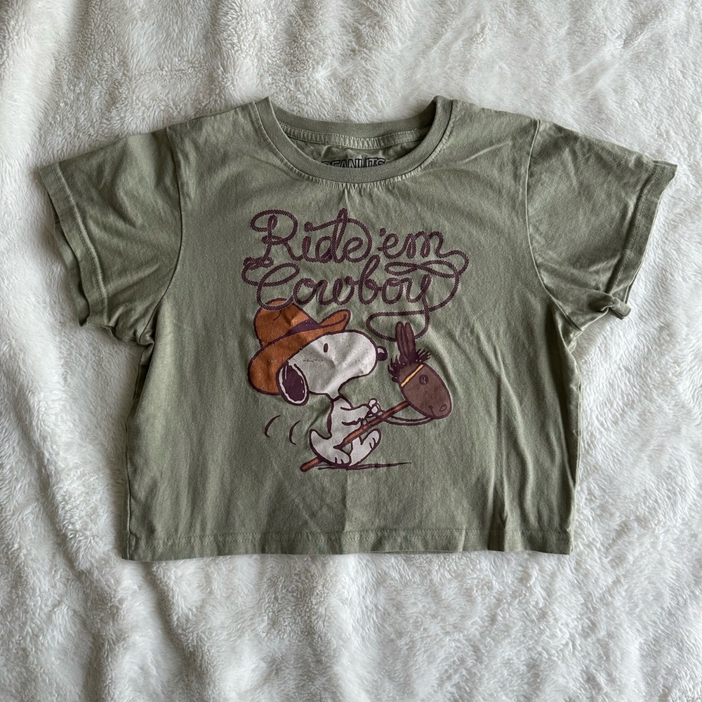 Peanuts Olive Snoopy Cowboy Crop Top